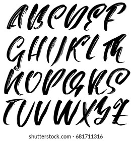 Hand drawn elegant calligraphy font. Modern brush lettering. Grunge style alphabet. Vector illustration.