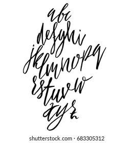 Hand drawn elegant calligraphy font. Modern brush lettering. Grunge style alphabet. Vector illustration.