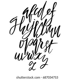 Hand drawn elegant calligraphy font. Modern brush lettering. Grunge style alphabet. Vector illustration.