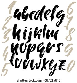 Hand drawn elegant calligraphy font. Modern brush lettering. Grunge style alphabet. Vector illustration.