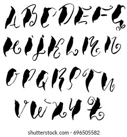 Hand drawn elegant calligraphy font. Modern brush lettering. Grunge style alphabet. Vector illustration.