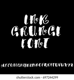 Hand drawn elegant calligraphy font with curl. Modern brush lettering. Grunge style alphabet. Vector illustration.