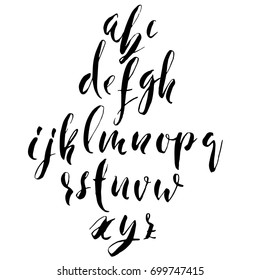 Hand drawn elegant calligraphy font. Modern brush lettering. Grunge style alphabet. Vector illustration.