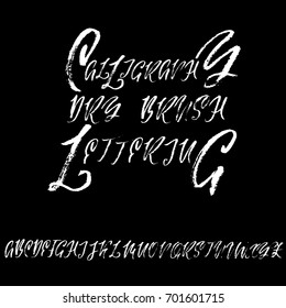 Hand drawn elegant calligraphy font. Modern brush lettering. Grunge style alphabet. Vector illustration.
