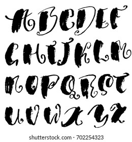 Hand drawn elegant calligraphy font. Modern brush lettering. Grunge style alphabet. Vector illustration.