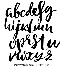 Hand drawn elegant calligraphy font. Modern brush lettering. Grunge style alphabet. Vector illustration.