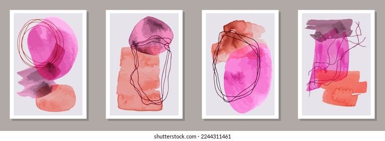 Hand drawn elegant canvas vector set. Watercolor splashes texture. 50s style prints. Cool house decor templates. Brush stroke elements.