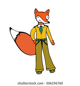 Hand drawn elegant card with cute fox character. Vector illustration