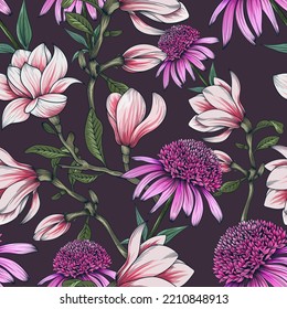 Hand drawn elegant colorful seamless pattern with botanical floral design illustration