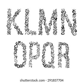 Hand drawn elegant curly watercolor font, letters K-R