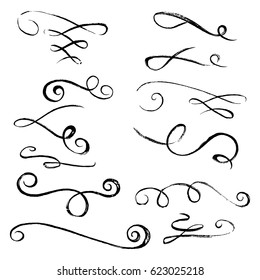 Hand drawn elegant dividers and vignettes. Scroll brush strokes for page decorations, invitations, cards, flyers, book decor, banners, posters.