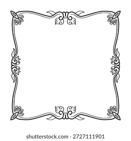 Borde floral elegante dibujado a mano con remolino y Ilustración vectorial de arte de línea ornamental