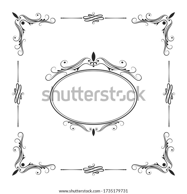 Hand drawn elegant frame. Vintage royal border.\
 Vector isolated vignette element. Classic wedding invitation\
template.