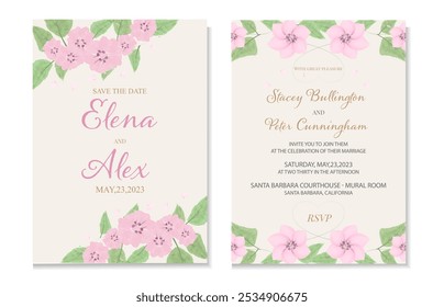 Hand drawn Elegant Happy Wedding Invitation Card with gold drawing floral frame. Botanic Watercolor border decoration. Template layout design for invite card, luxury invitation card and cover template