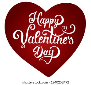 Hand drawn elegant modern brush lettering of Happy Valentines Day with big red heart isolated on white background. Vector illustration. 