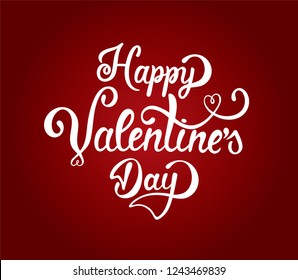 Hand drawn elegant modern brush lettering of Happy Valentines Day with letters hearts isolated on textured red background. Vector illustration. 