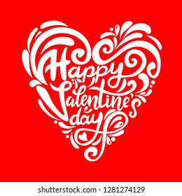Hand drawn elegant modern brush lettering of Happy Valentines Day isolated on white background. Vector illustration. 