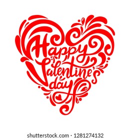 Hand drawn elegant modern brush lettering of Happy Valentines Day isolated on white background. Vector illustration. 