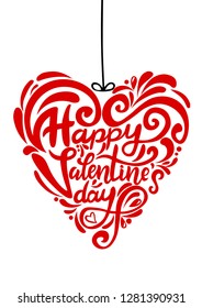 Hand drawn elegant modern brush lettering of Happy Valentines Day isolated on white background. Heart shape. Vector illustration. 