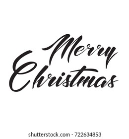Hand drawn elegant modern brush lettering of Merry Christmas isolated on white background.Vector illustration.