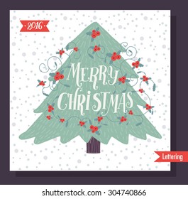 Hand drawn elegant New Year and Christmas cards for your design. Decorative elements and retro typography with swirls. Custom hand lettering.