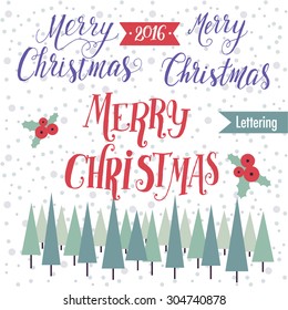 Hand drawn elegant New Year and Christmas cards for your design. Decorative elements and retro typography with swirls. Custom hand lettering.