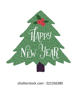 Hand drawn elegant New Year and Christmas cards for your design. Decorative elements and retro typography with swirls. Custom hand lettering.