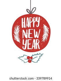 Hand drawn elegant New Year and Christmas cards for your design. Decorative elements and retro typography with swirls. Custom hand lettering.