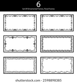 Hand Drawn Elegant Ornamental Floral Frames Set | Vintage Decorative Borders for Invitations, Certificates And  Posters