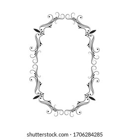 Hand drawn elegant oval frame. Royal border.  Vector isolated swirl monogram. Classic wedding invitation template.