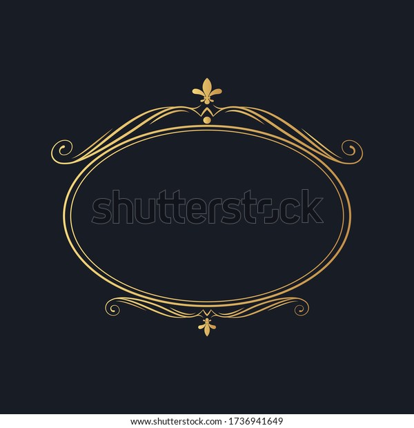 Hand drawn elegant oval frame. Vector isolated\
golden vintage border.  Gold calligraphic element for classic\
wedding invitation card.