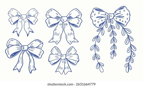 Hand drawn elegant pink bows and ribbons minimalist vector design elements for crafting fashion and stationery projects