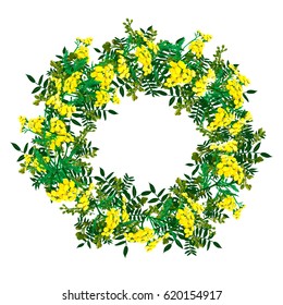 hand  drawn elegant and romantic  graphic flower wreath with yellow wild flowers. vector isolated