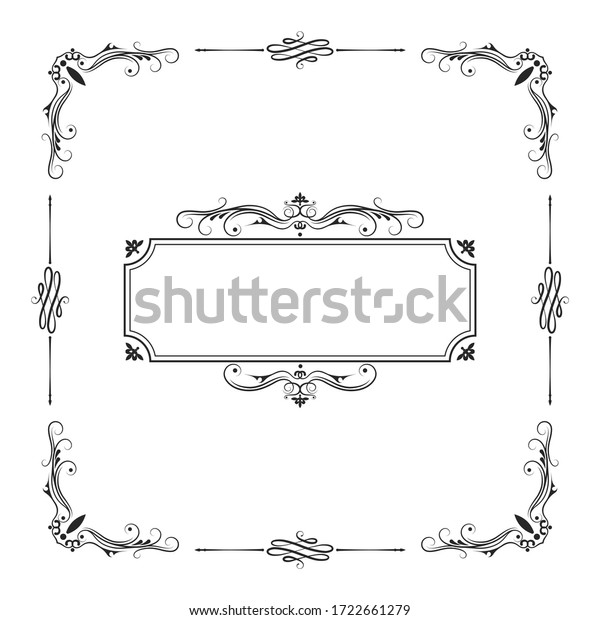 Hand drawn elegant squared frame. Royal border.\
 Vector isolated vignette monogram. Classic wedding invitation\
template.
