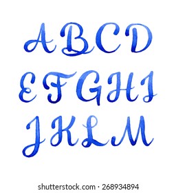 Hand drawn elegant watercolor calligraphic font for your design. Uppercase letters A-M