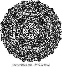 Handgezeichnetes Element. Schwarz und weiß. Mandala. Vektorgrafik.