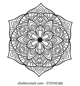 Hand drawn element. Black and white. Mandala. Vector illustration.