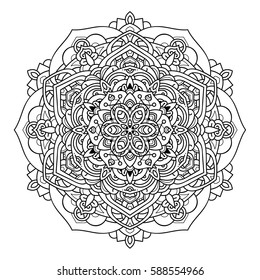 Hand drawn element. Black and white. Mandala. Vector illustration.