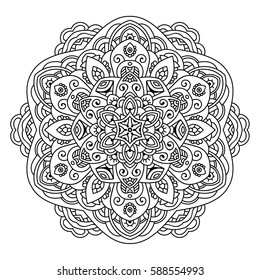 Hand drawn element. Black and white. Mandala. Vector illustration.