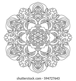 Hand drawn element. Black and white. Mandala. Vector illustration.