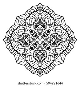 Hand drawn element. Black and white. Mandala. Vector illustration.