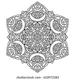 Hand drawn element. Black and white Mandala. Vector illustration.
