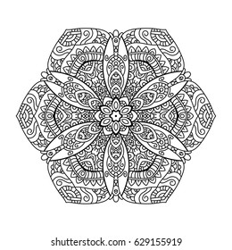 Hand drawn element. Black and white. Mandala. Vector illustration.