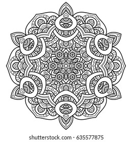Hand drawn element. Black and white. Mandala. Vector illustration.