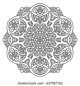 Hand drawn element. Black and white. Mandala. Vector illustration.