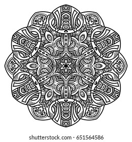 Hand drawn element. Black and white. Mandala. Vector illustration.