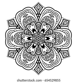 Hand drawn element. Black and white. Mandala. Vector illustration.