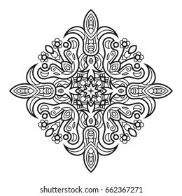 Hand drawn element. Black and white. Mandala. Vector illustration.