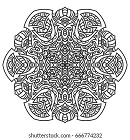 Hand drawn element. Black and white. Mandala. Vector illustration.