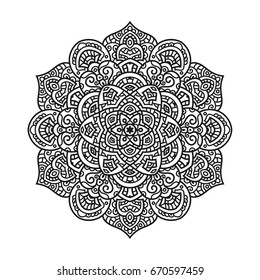 Hand drawn element. Black and white Mandala. Vector illustration.